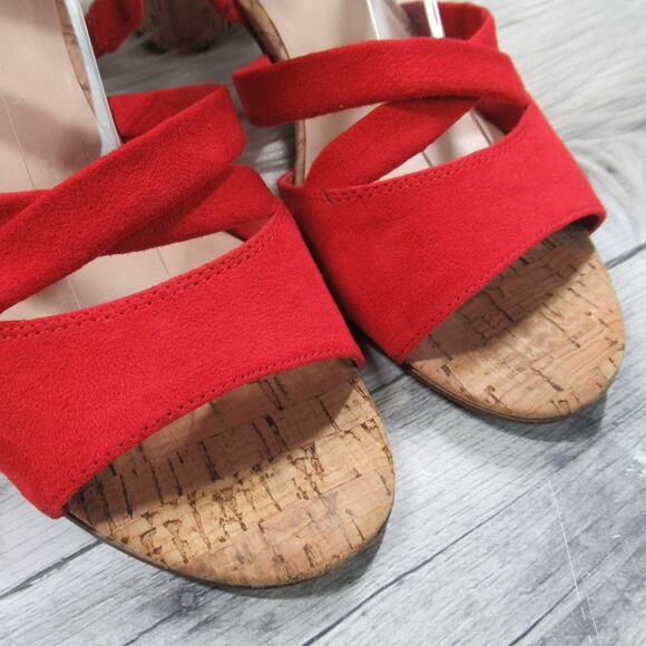 NINE WEST Give It To Me Red Suede Strappy Cork Heel Sandal Women’s Size 7.5 - Picture 8 of 15